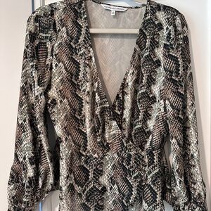 cupcakes & cashmere Brown and Black Snake Print Wrap Top